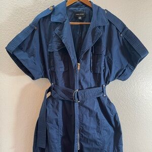 Karen Millen Navy Blue 100% Organic Cotton Utility Dress Size 8/M.